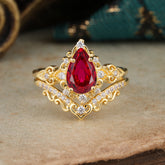 Luxury 4 Prong Pear Cut Ruby Stackable Ring Set